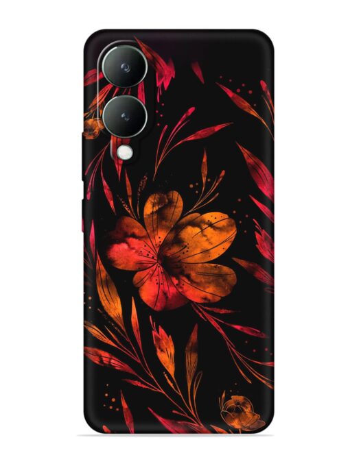 Red Flower Painting Embossed Soft Silicone Case for Vivo Y17S