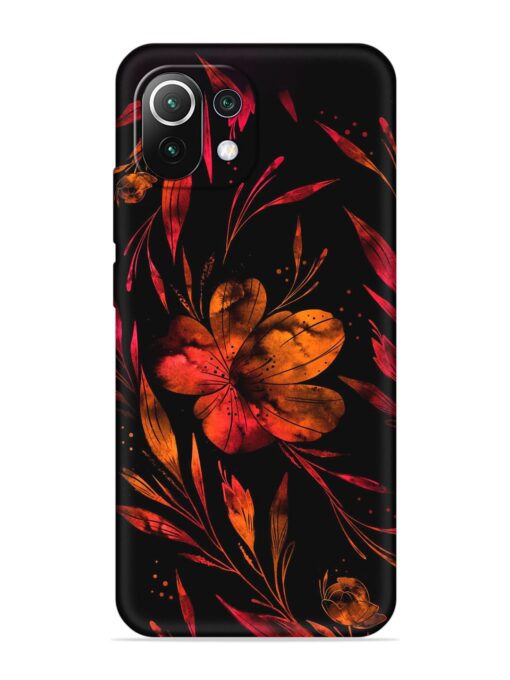 Red Flower Painting Embossed Soft Silicone Case for Xiaomi Mi 11 Lite Ne (5G) Zapvi