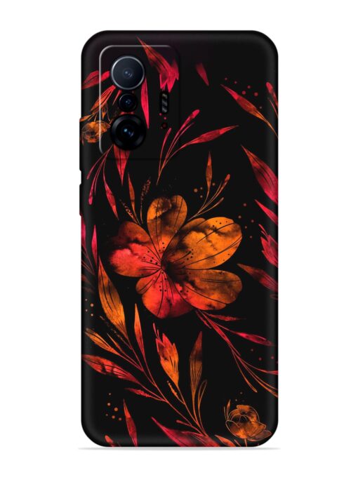 Red Flower Painting Embossed Soft Silicone Case for Xiaomi Mi 11T Pro (5G) Zapvi