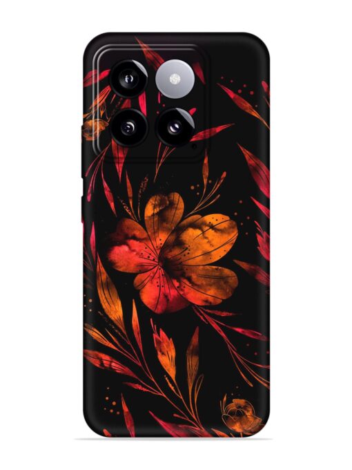 Red Flower Painting Embossed Soft Silicone Case for Xiaomi Mi 14 (5G) Zapvi