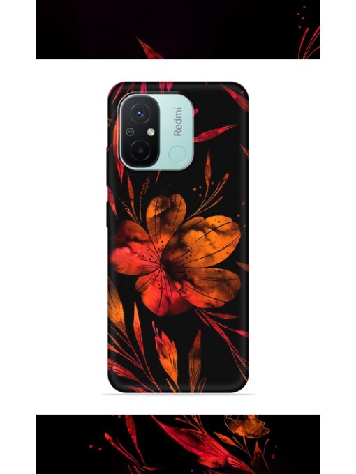 Red Flower Painting Embossed Soft Silicone Case for Xiaomi Redmi 12C Zapvi