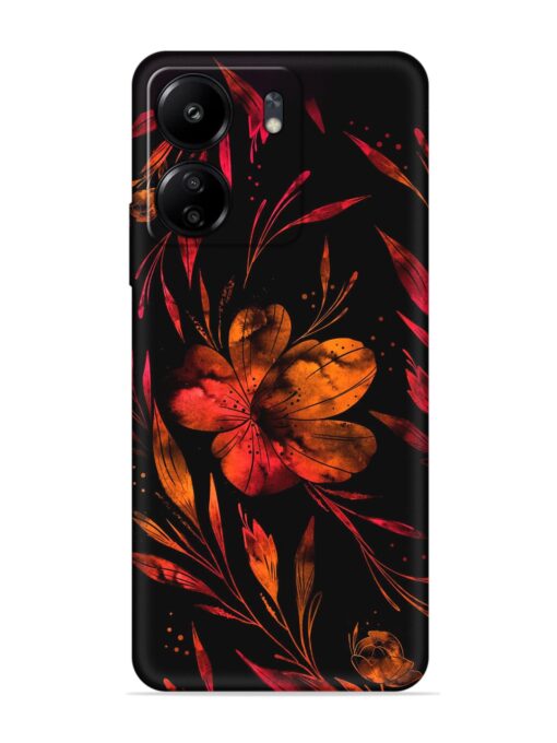 Red Flower Painting Embossed Soft Silicone Case for Xiaomi Redmi 13C (4G)