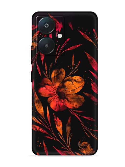 Red Flower Painting Embossed Soft Silicone Case for Xiaomi Redmi 13C (5G) Zapvi