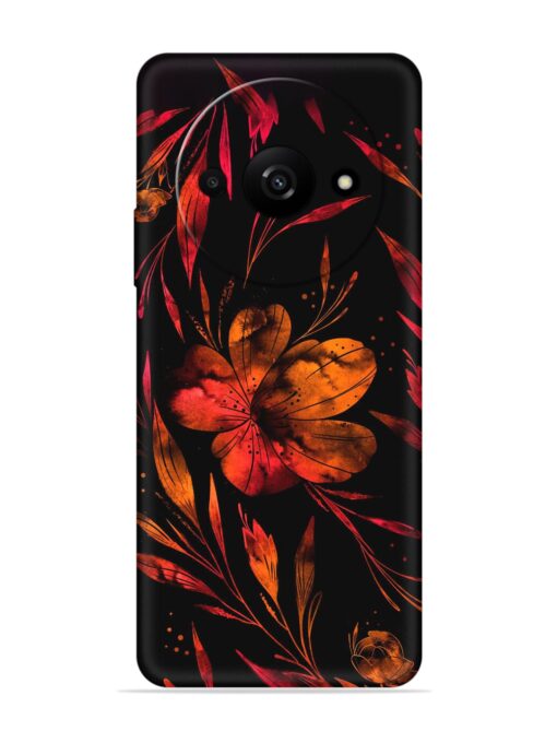 Red Flower Painting Embossed Soft Silicone Case for Xiaomi Redmi A3 (2024)