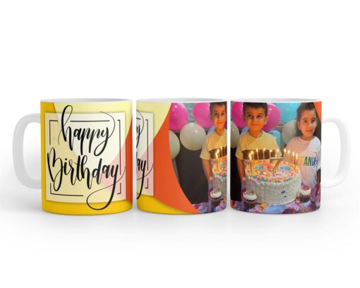 Boy Friend Birthday Orange And Yellow Waves Design Photo Mug Printing
