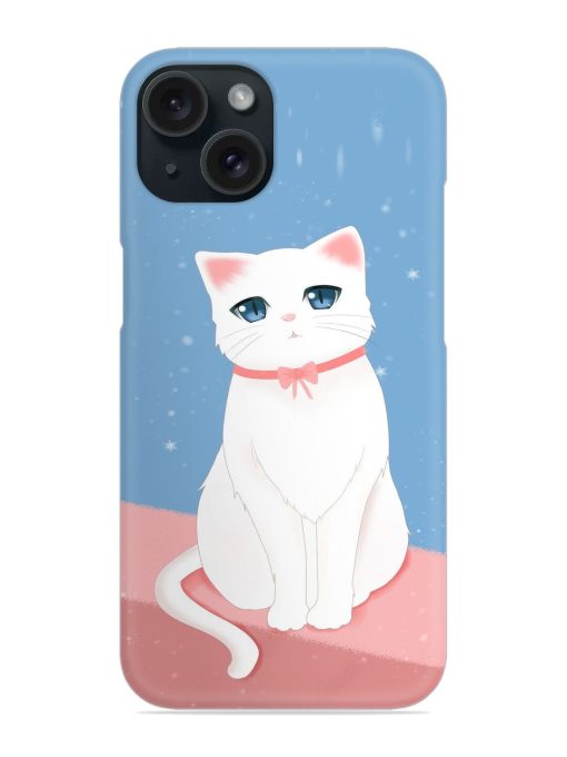 Cute White Cat Snap Case for Apple Iphone 15 Zapvi