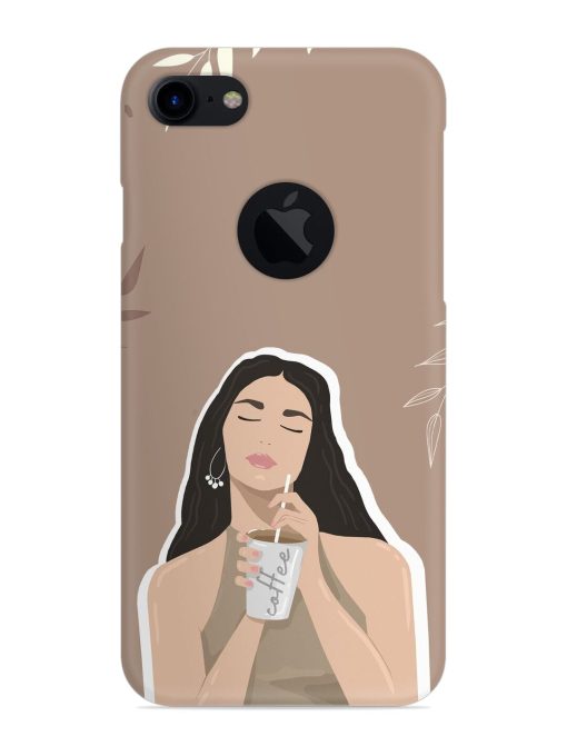 Girl With Coffee Snap Case for Apple Iphone 7 (Logo Cut)