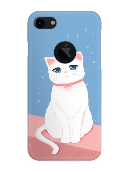 Cute White Cat Snap Case for Apple Iphone 7 (Logo Cut) Zapvi