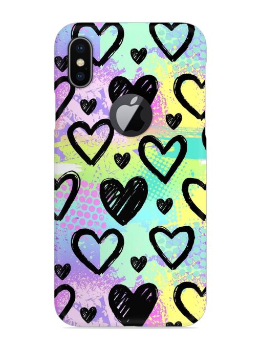 Bright Pattern Hearts Snap Case for Apple Iphone X (Logo Cut) Zapvi