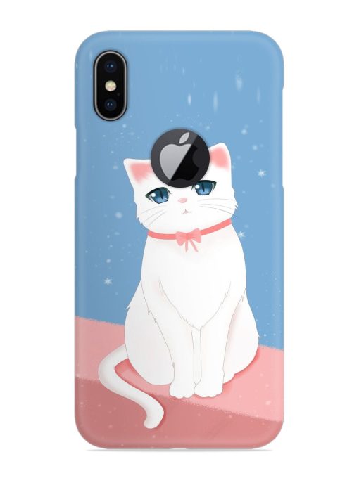 Cute White Cat Snap Case for Apple Iphone X (Logo Cut) Zapvi