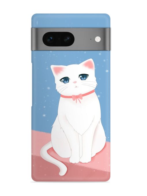 Cute White Cat Snap Case for Google Pixel 7 Zapvi