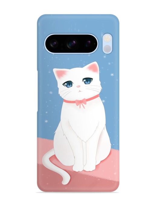 Cute White Cat Snap Case for Google Pixel 8 Pro Zapvi