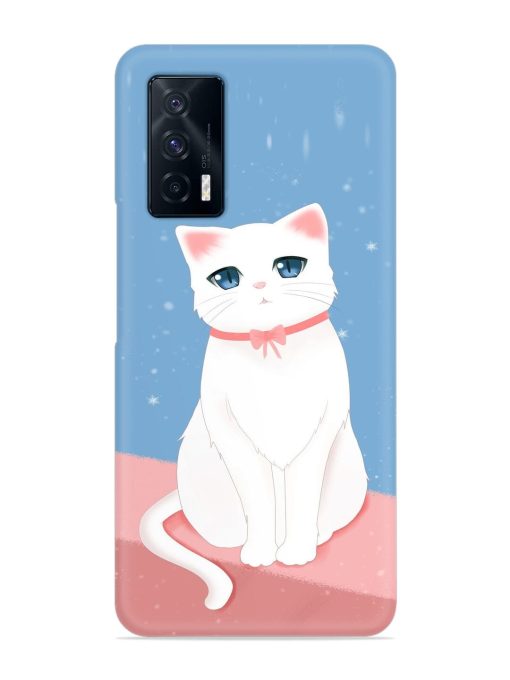 Cute White Cat Snap Case for Iqoo 7 (5G) Zapvi