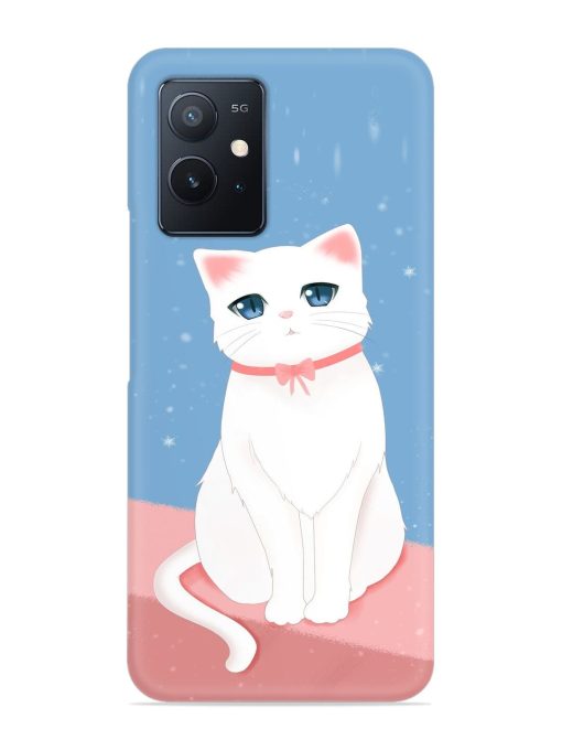 Cute White Cat Snap Case for Iqoo Z6 (5G) Zapvi