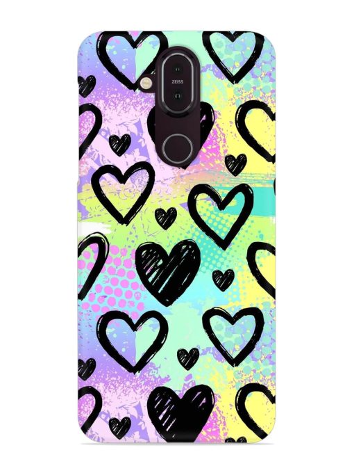 Bright Pattern Hearts Snap Case for Nokia 8.1 Zapvi