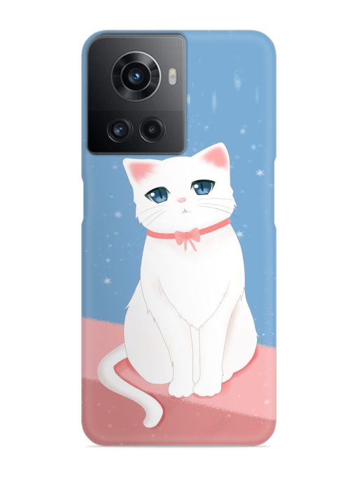 Cute White Cat Snap Case for Oneplus 10R (5G) Zapvi