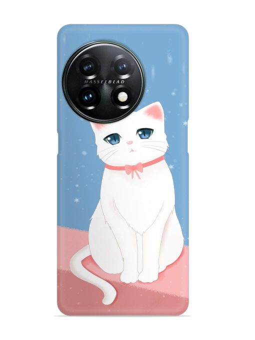 Cute White Cat Snap Case for Oneplus 11 (5G) Zapvi