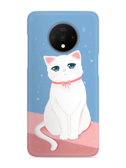 Cute White Cat Snap Case for Oneplus 7T Zapvi