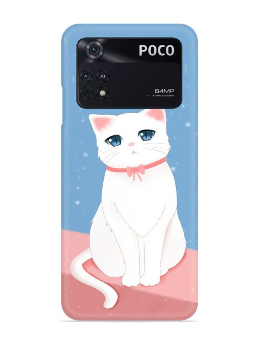 Cute White Cat Snap Case for Poco M4 Pro (4G)