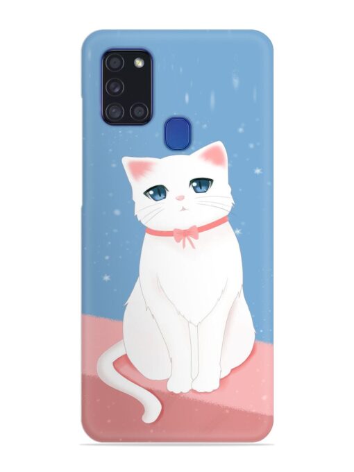 Cute White Cat Snap Case for Samsung Galaxy A21S Zapvi