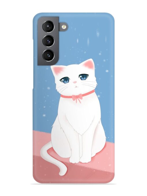 Cute White Cat Snap Case for Samsung Galaxy S21 (5G) Zapvi