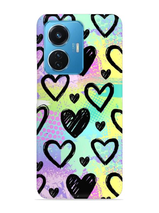 Bright Pattern Hearts Snap Case for Vivo T1 (44W) Zapvi