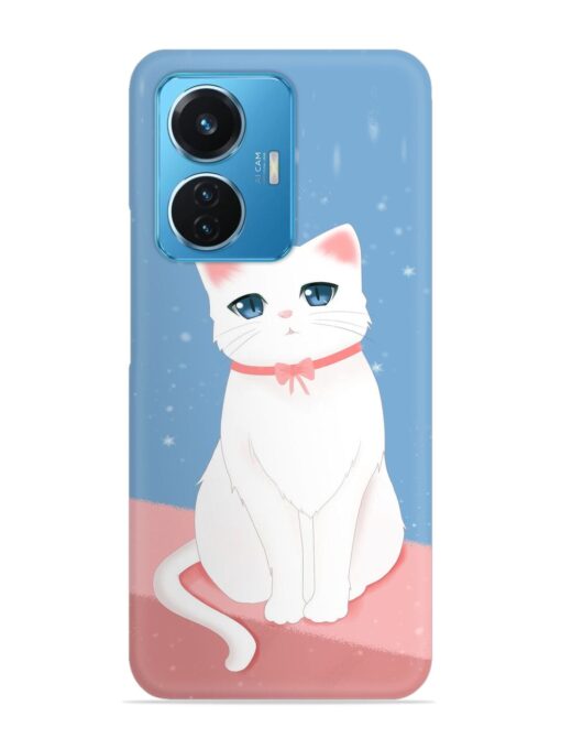 Cute White Cat Snap Case for Vivo T1 (44W) Zapvi