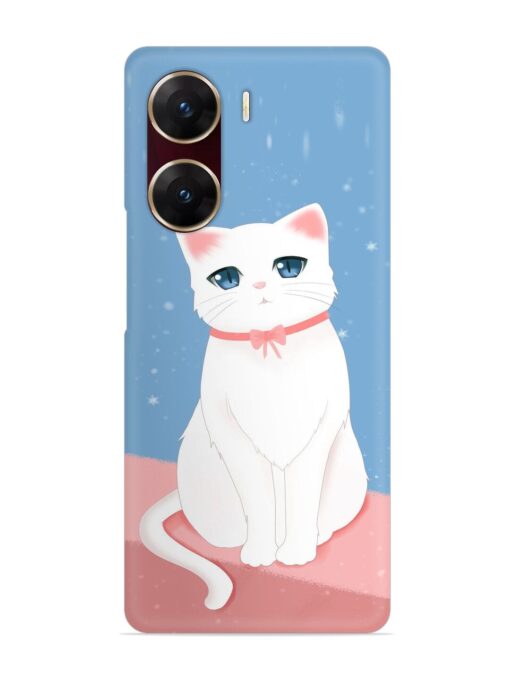 Cute White Cat Snap Case for Vivo V29E (5G) Zapvi