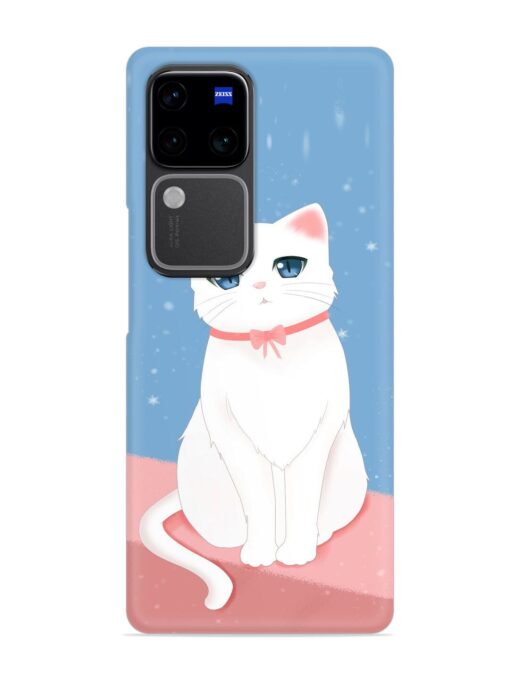 Cute White Cat Snap Case for Vivo V30 (5G) Zapvi