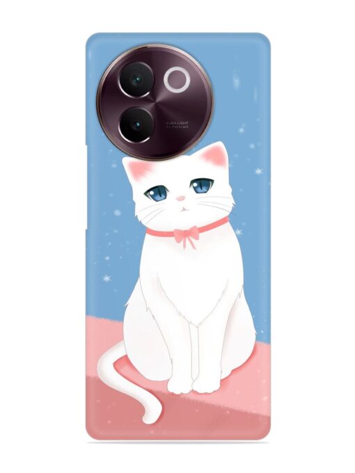 Cute White Cat Snap Case for Vivo V30E (5G) Zapvi