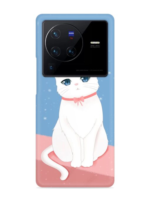 Cute White Cat Snap Case for Vivo X80 Pro Zapvi