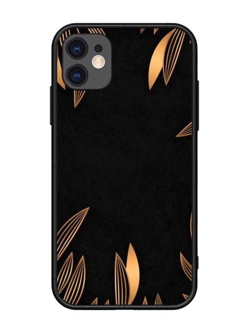 Golden Leaf Pattern Glossy Metal Phone Cover for Apple Iphone 11 Zapvi