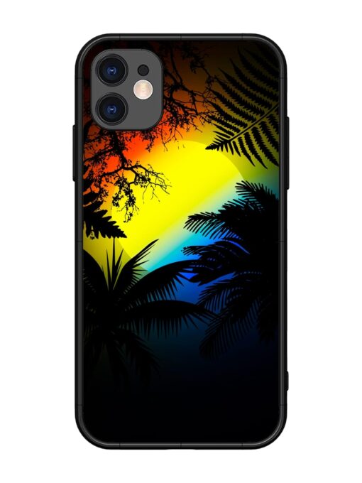 Colorful Sunset With Palm Trees Glossy Metal Phone Cover for Apple Iphone 11 Zapvi