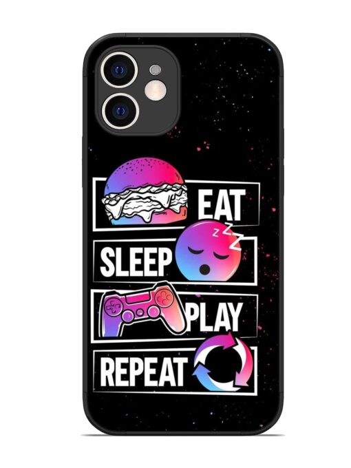 Eat Sleep Play Repeat Glossy Metal Phone Cover for Apple Iphone 12 Zapvi