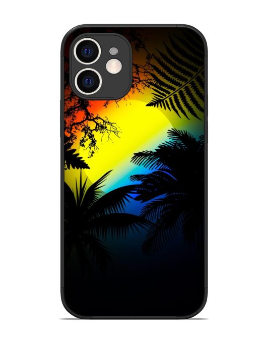 Colorful Sunset With Palm Trees Glossy Metal Phone Cover for Apple Iphone 12 Zapvi