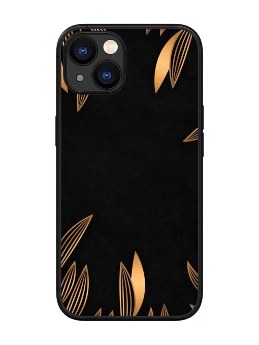 Golden Leaf Pattern Glossy Metal Phone Cover for Apple Iphone 13 Zapvi