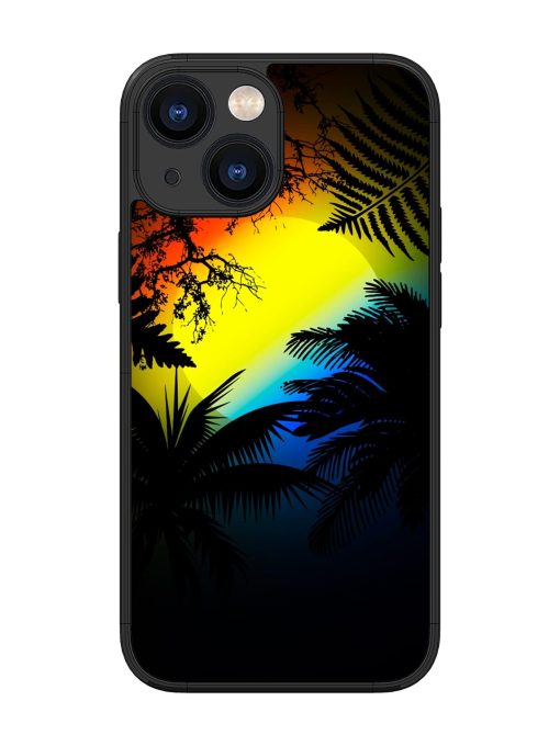 Colorful Sunset With Palm Trees Glossy Metal Phone Cover for Apple Iphone 13 Mini