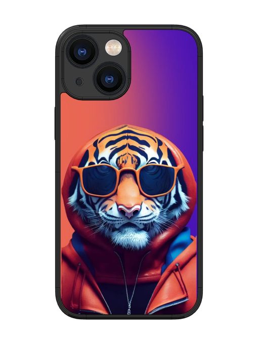 Tiger Animation Glossy Metal Phone Cover for Apple Iphone 13 Mini Zapvi