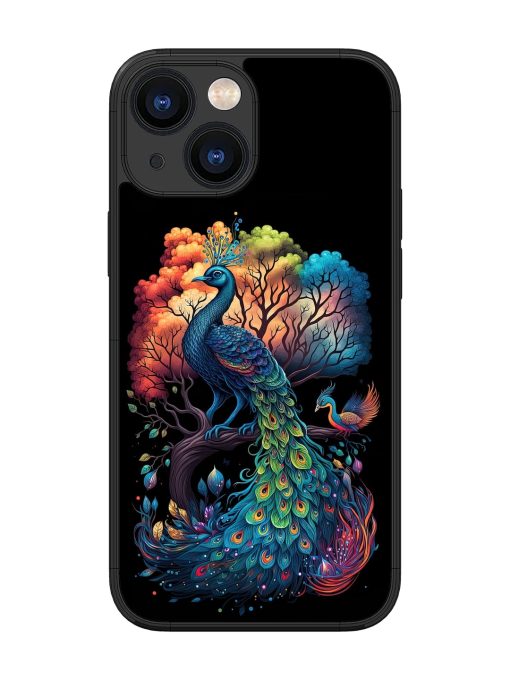 Peacock Tree Art Glossy Metal Phone Cover for Apple Iphone 13 Mini Zapvi