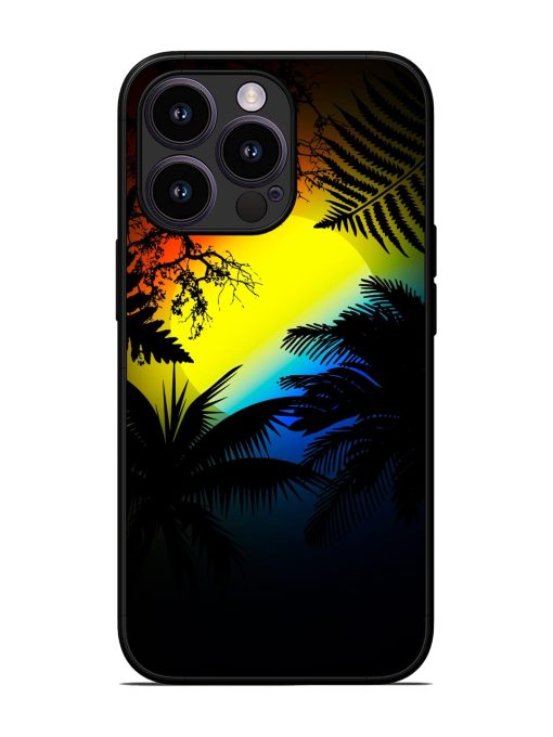 Colorful Sunset With Palm Trees Glossy Metal Phone Cover for Apple Iphone 13 Pro