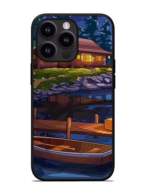 Village Night Scene Glossy Metal Phone Cover for Apple Iphone 13 Pro