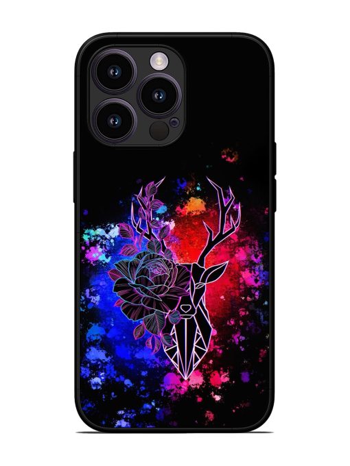 Floral Deer Art Glossy Metal Phone Cover for Apple Iphone 13 Pro