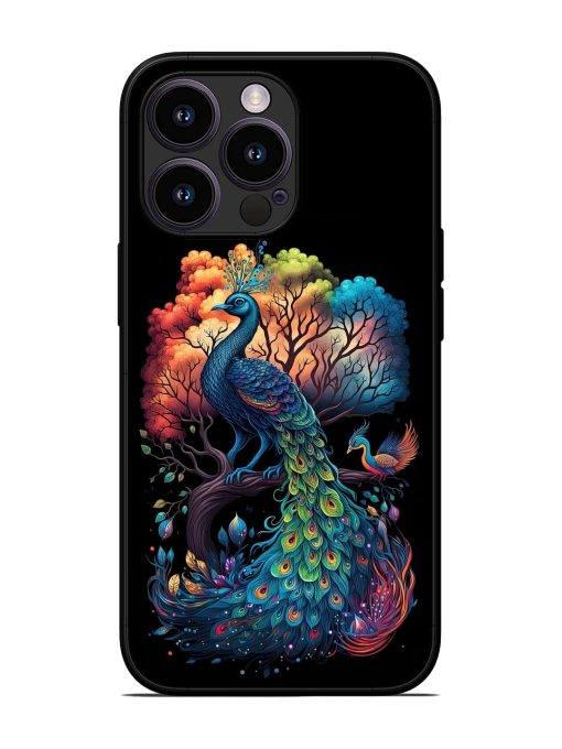 Peacock Tree Art Glossy Metal Phone Cover for Apple Iphone 13 Pro