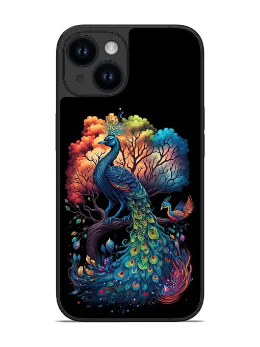 Peacock Tree Art Glossy Metal Phone Cover for Apple Iphone 14