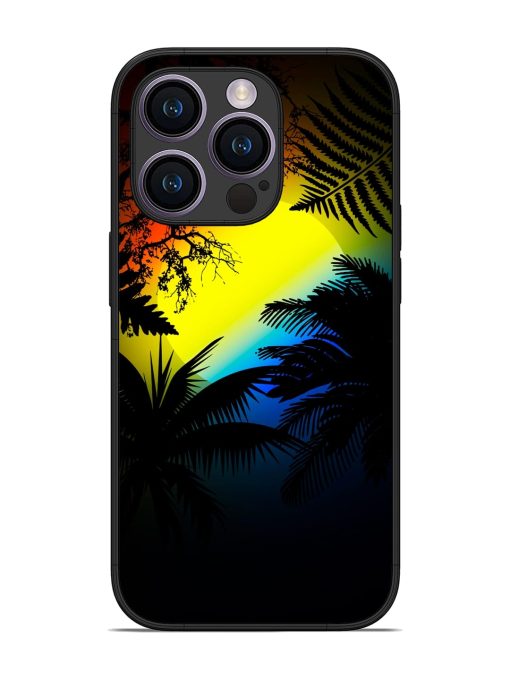 Colorful Sunset With Palm Trees Glossy Metal Phone Cover for Apple Iphone 14 Pro