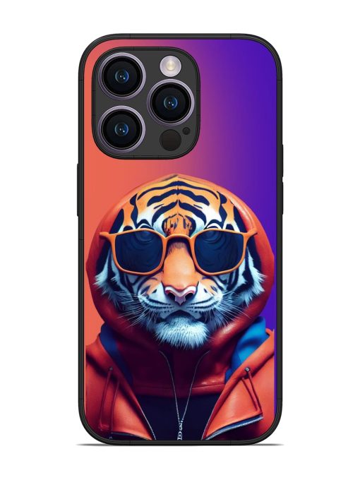 Tiger Animation Glossy Metal Phone Cover for Apple Iphone 14 Pro Zapvi