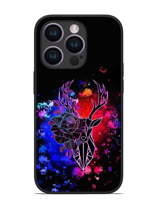 Floral Deer Art Glossy Metal Phone Cover for Apple Iphone 14 Pro