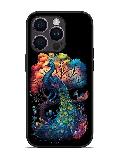 Peacock Tree Art Glossy Metal Phone Cover for Apple Iphone 14 Pro