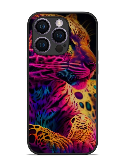 Leopard Art Glossy Metal Phone Cover for Apple Iphone 14 Pro Zapvi