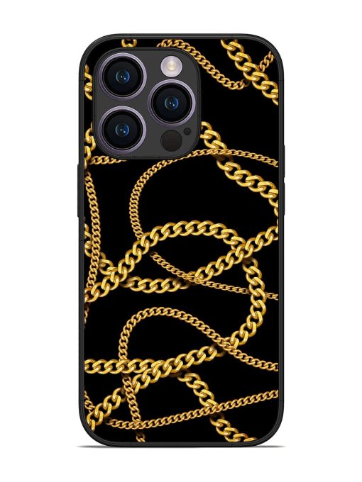 Decorative Golde Chain Glossy Metal Phone Cover for Apple Iphone 14 Pro Zapvi